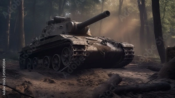 Obraz Tanks Battle in Dense Forest During World War Generative AI	
