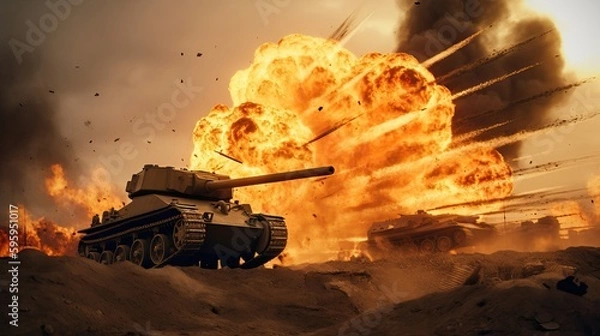 Obraz Fierce Tank Exchange in First World War Battlefield Generative AI	