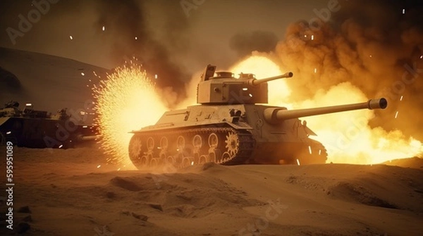 Obraz WWI Tanks Fierce Exchange Enemy Forces Intense Combat Generative AI	
