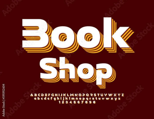 Fototapeta Vector Bright Emblem Book Shop. Modern Creative Font. Artistic Alphabet Letters, Numbers and Symbols