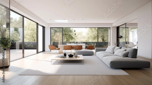 Fototapeta modern luxury minimalist living room, generative AI