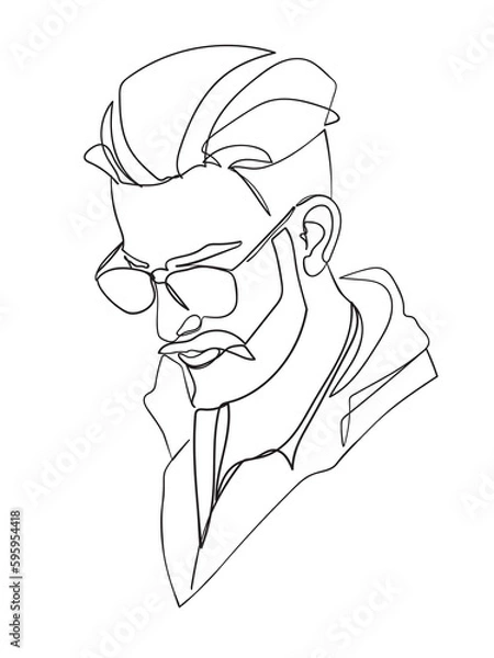 Fototapeta Continuous one line drawing of man portrait. Hairstyle. Fashionable men's style. - Vector illustration.