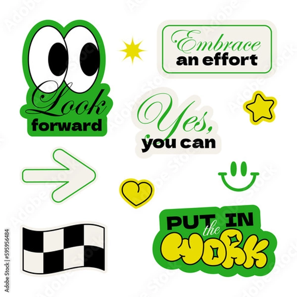 Fototapeta Runner motivation quotes stickers with retro vibes