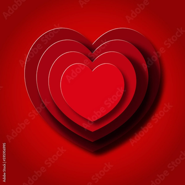 Fototapeta Big red heart in paper cut out style, origami. Poster, banner, greeting card.