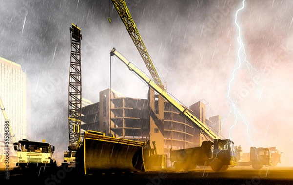Obraz Construction site during rainstorm