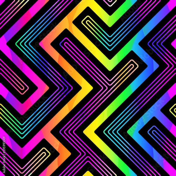 Fototapeta Rainbow neon maze seamless pattern