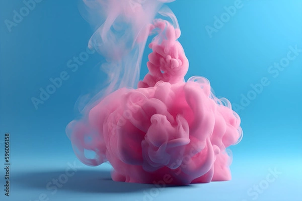 Fototapeta Pink mist on a blue background. Color smoke blend. Smoke, fog, steam background. Generative AI.