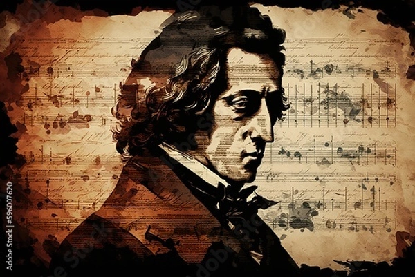 Fototapeta Sheet music by chopin, concept of Music notation and Chopin compositions, created with Generative AI technology