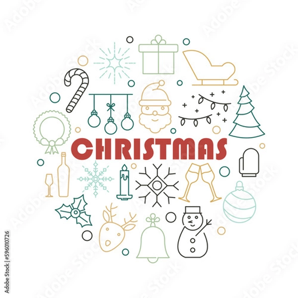 Fototapeta Christmas Icons Circle Shape Background Vector Design.