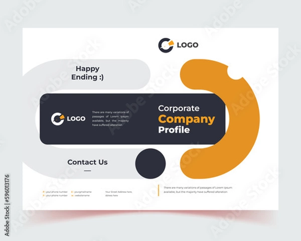 Fototapeta banner design, social media, corporate company profile brochure template design, Company profile brochure template layout, yellow color shape template design, modern brochure design, any templete vect