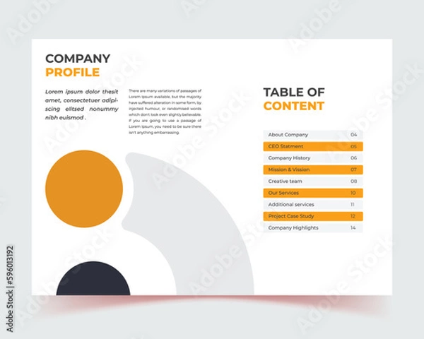 Fototapeta banner design, social media, corporate company profile brochure template design, Company profile brochure template layout, yellow color shape template design, book cover design, any template vector