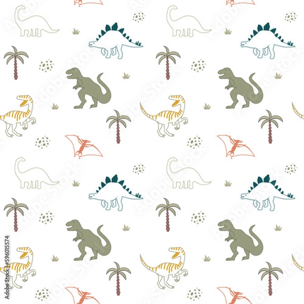 Fototapeta Simple and cute dinosaurs seamless pattern for kids. Creative kids texture for fabric, wrapping, textile, wallpaper, apparel etc. 