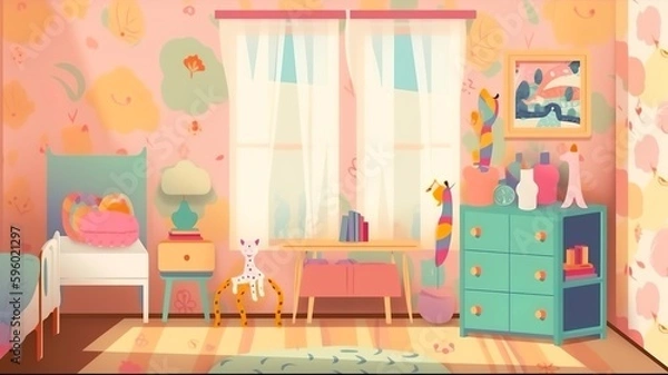 Obraz girl's room interior with llama  style