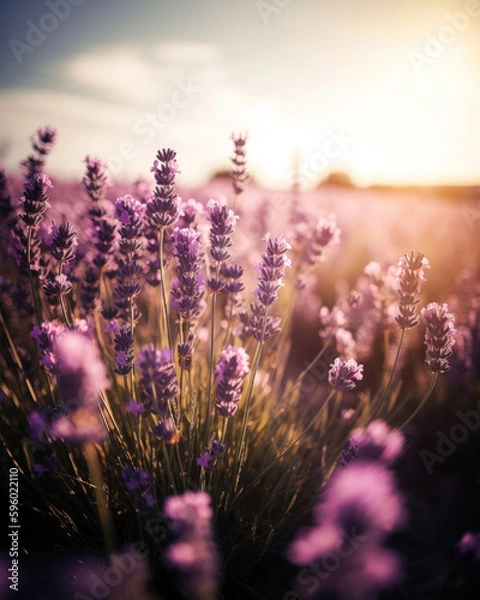 Obraz Beautiful lavender flowers at sunset