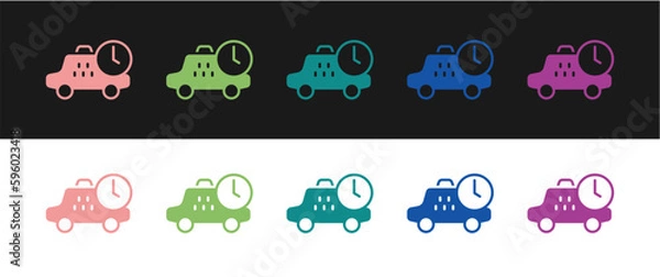 Fototapeta Set Taxi waiting time icon isolated on black and white background. Car deadline, schedule ride. Vector