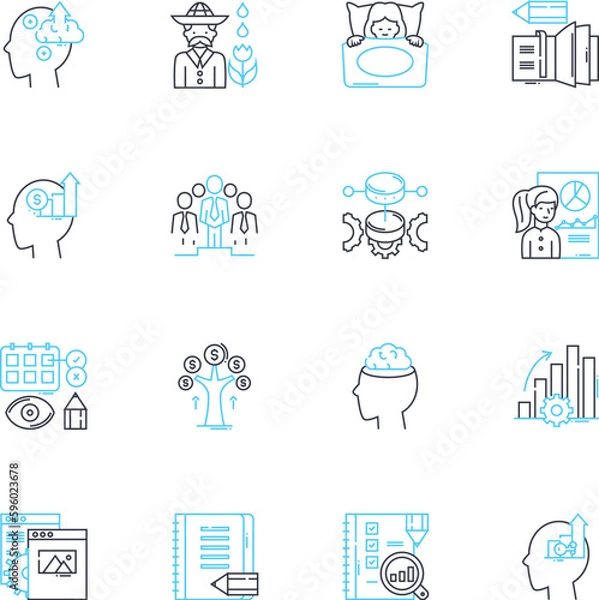 Fototapeta Piering platforms linear icons set. Stability, Strength, Durability, Height, Safety, Support, Viability line vector and concept signs. Capacity,Foundation,Framework outline illustrations