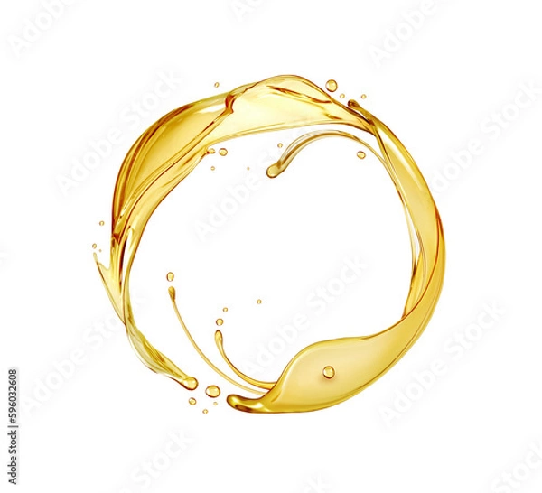 Fototapeta Splashes of oily liquid arranged in a circle on a transparent background