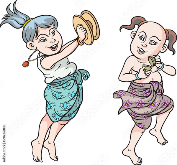 Obraz Thai cartoons, Thai children, children having fun playing.  pop art retro hand drawn style transparent background.

