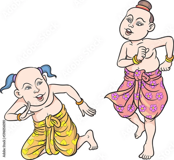 Obraz Thai cartoons, Thai children, children having fun playing.  pop art retro hand drawn style transparent background.

