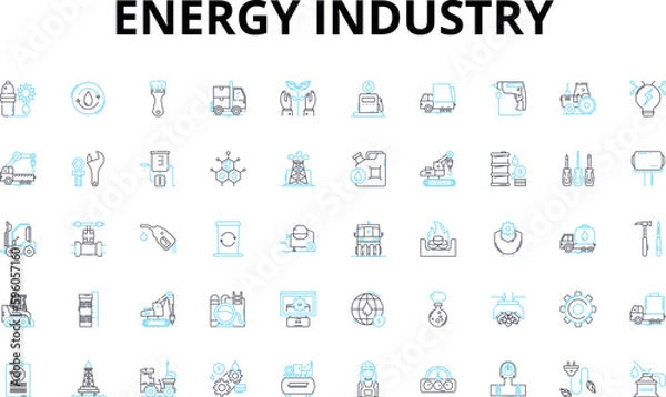 Fototapeta energy industry linear icons set. Renewable, Fossil, Wind, Solar, Hydro, Geothermal, Biomass vector symbols and line concept signs. Coal,Gas,Oil illustration