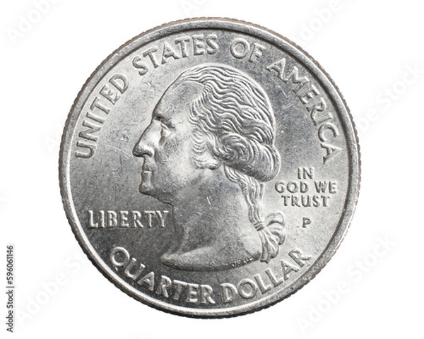 Fototapeta A quarter dollar coin on a white isolated background