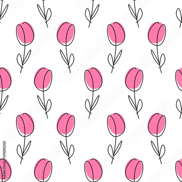 Obraz Simple one line style flowers. Modern seamless pattern.