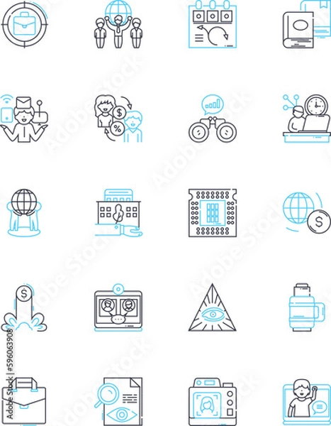 Fototapeta Market enterprise linear icons set. Strategy, Consumer, Product, Investment, Sales, Branding, Positioning line vector and concept signs. Competitors,Target,Market share outline illustrations