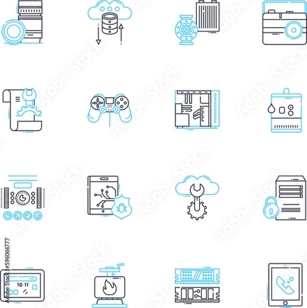 Fototapeta Automated tools linear icons set. Robotics, Machine, Technology, Efficiency, Innovation, Precision, Innovation line vector and concept signs. Streamlining,Workflow,Optimization outline illustrations