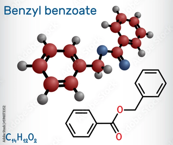 Fototapeta Benzyl benzoate molecule. It is topical treatment for scabies and lice. Structural chemical formula, molecule model.