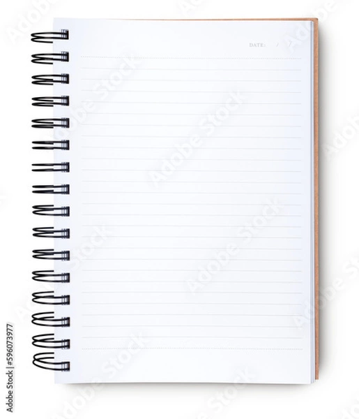 Fototapeta open notepad lined paper spiral bound with shadow isolated on transparent background