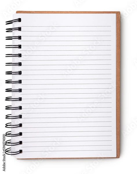 Fototapeta open notepad lined paper spiral bound with shadow isolated on transparent background