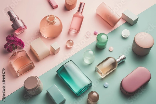 Fototapeta blank cosmetics products containers. beauty product display. Generative ai