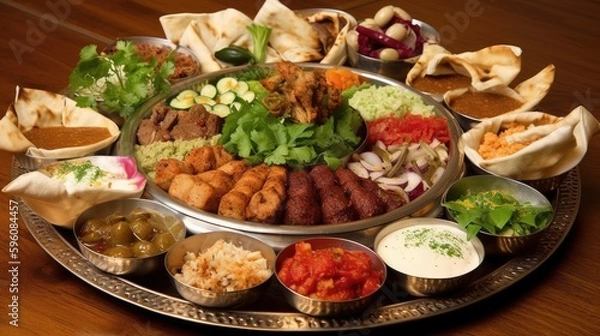 Fototapeta A platter of Turkish meze. Generative AI