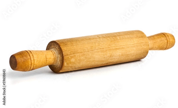 Obraz Wooden rolling pin on white background