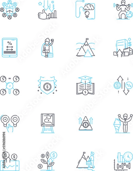 Obraz Investment consultation linear icons set. Strategy, Portfolio, Risk, Returns, Finance, Diversification, Assets line vector and concept signs. Allocation,Growth,Income outline illustrations