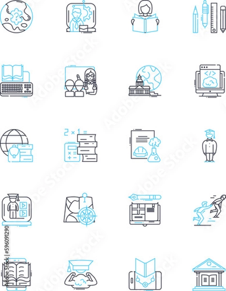 Fototapeta Intelligent academy linear icons set. Education, Learning, Intelligence, Academy, Training, Knowledge, Excellence line vector and concept signs. Innovation,Creativity,Empowerment outline illustrations