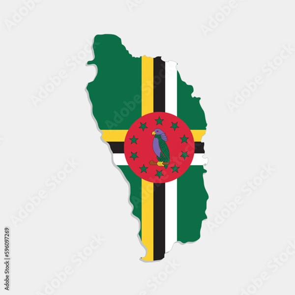 Fototapeta dominica map with flag on gray background
