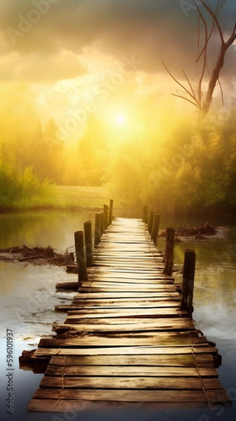 Fototapeta wooden bridge over the river