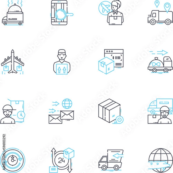 Fototapeta Logistic company linear icons set. Shipping, Transport, Distribution, Warehousing, Freight, Logistics, Supply chain line vector and concept signs. Inventory,Delivery,Export outline illustrations