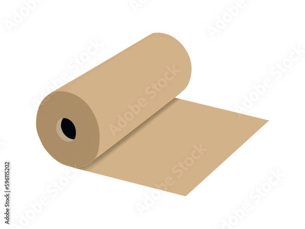 Fototapeta Kraft paper roll for packaging in flat illustration. Kraft paper isolated on white background. Vector illustration