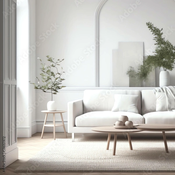 Fototapeta Stylish Interior Design 3D Render of Modern Living Room,minimalist style background
