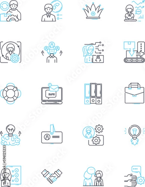 Obraz Resource management linear icons set. Allocation, Optimization, Distribution, Efficiency, Planning, Utilization, Scheduling line vector and concept signs. Capacity,Prioritization,Integration outline