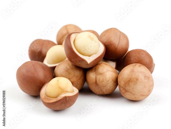 Fototapeta A pile of hazelnuts on a white background
