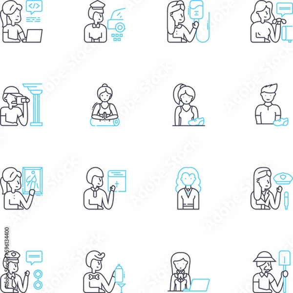 Fototapeta Individuality linear icons set. Unique, Self-expression, Originality, Authenticity, Difference, Diverse, Singular line vector and concept signs. Distinctiveness,Nonconformity,eness outline