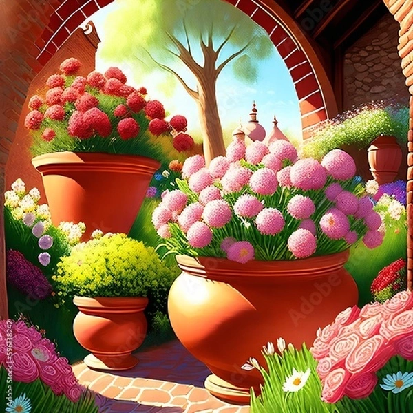 Fototapeta floral clay pots