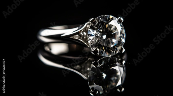 Obraz Sparkling Beauty: Diamond Ring on Black Background 