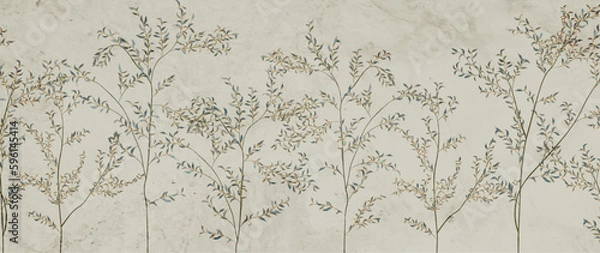 Obraz Minimalistic art background with hand drawn forest or garden trees. Botanical banner in scandinavian style for wallpaper design, print, textile, interior design, poster, packaging.