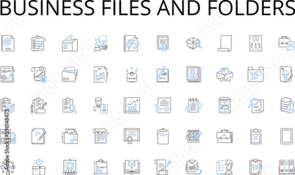 Fototapeta Business files and folders line icons collection. Insights, Data, Analytics, Metrics, Dashboards, Visualization, Patterns vector and linear illustration. Algorithms,Optimization,Interpretation outline