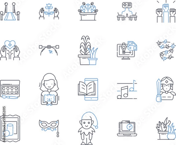 Fototapeta Expression line icons collection. Emotion, Communication, Art, Sincerity, T, Body language, Voice vector and linear illustration. Feelings,Attitude,Gesture outline signs set