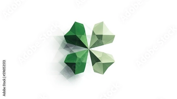 Obraz Luck Transformed: Minimalist Cloverleaf Dissolving into Polygonal Triangles on a White Background in 8K created with generative AI technology